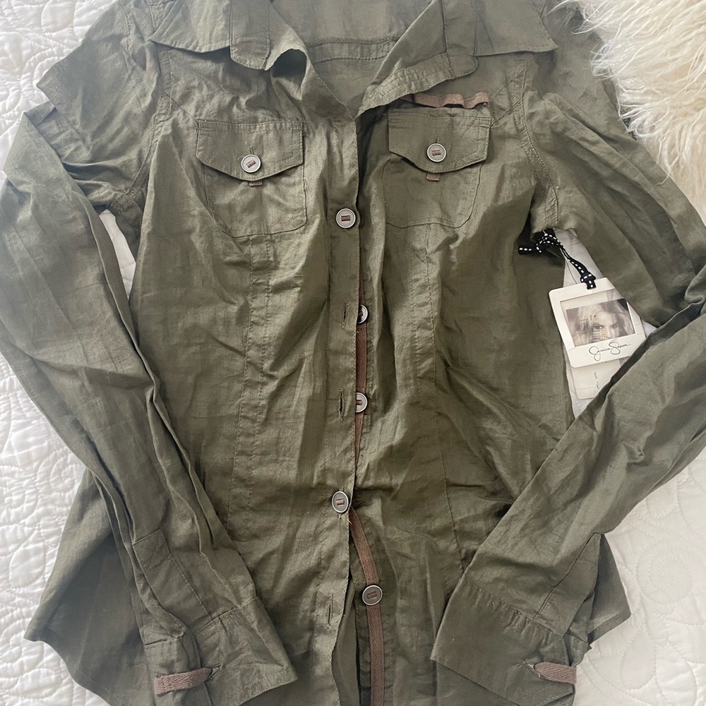 Jessica Simpson Light Button Army Green - Picture 2 of 3